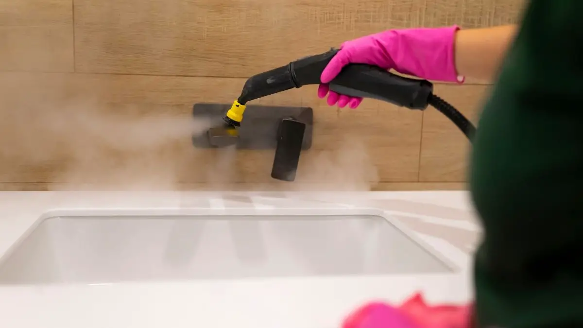 steam cleaning a faucet