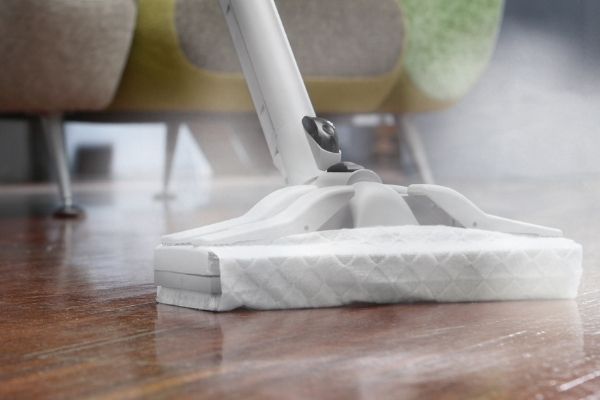 cleaning floor using steam mop with micro-fiber cleaning pads