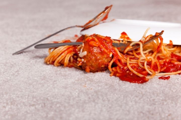 Spaghetti With Hot Sauce On Carpet